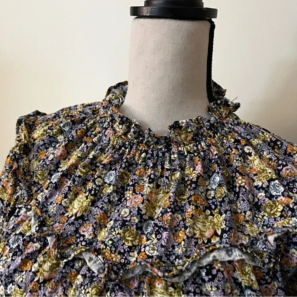 Mock neck floral loose‎ fit long sleeve blouse - Picture 2 of 13